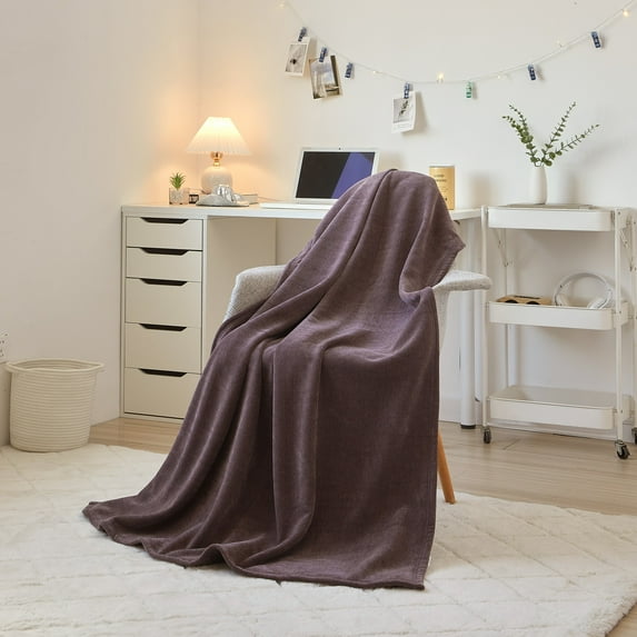 Mainstays Cozy Sweatshirt Chenille Throw Blanket, Plum Truffle, 50" x 60"
