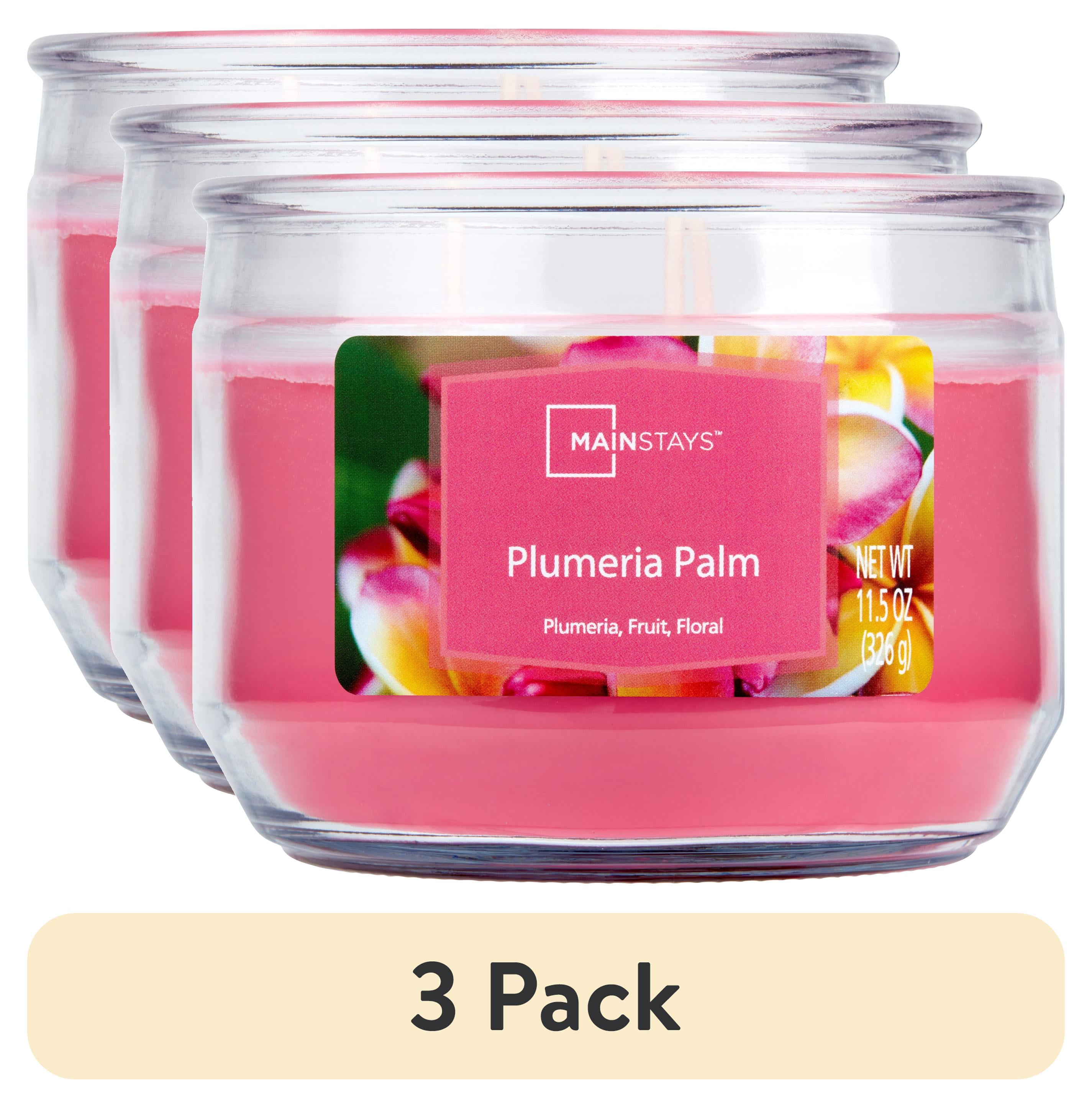 Mainstays Plumeria Palm Scented 3-Wick Glass Jar Candle, 11.5 oz 