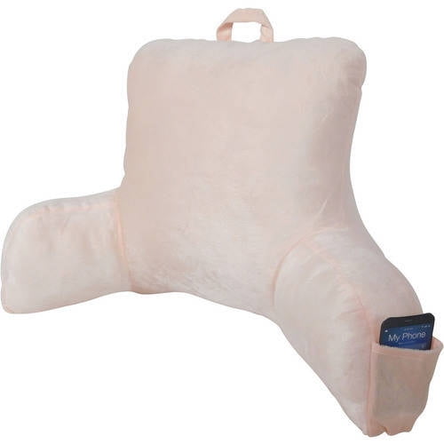 Mainstays Plush Backrest Pillow with Pocket, Pearl Blush