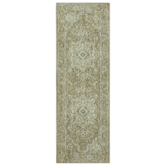 Mainstays Traditional Plush Beige Medallion Indoor Runner Rug, 1'11" x 6'