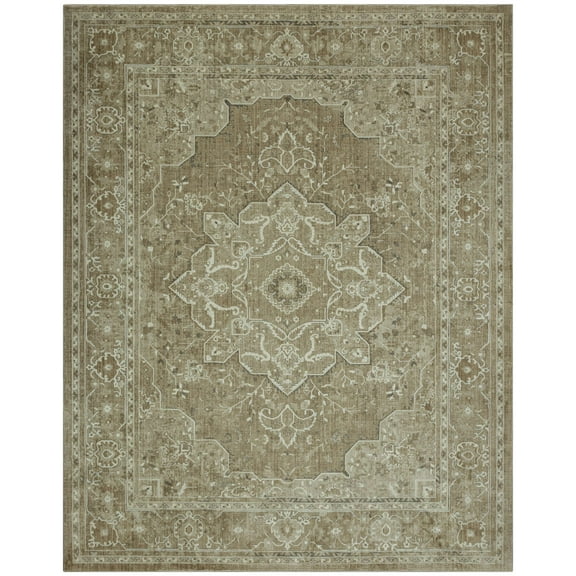 Mainstays Traditional Plush Beige Medallion Indoor Area Rug, 7' 9" x 10'