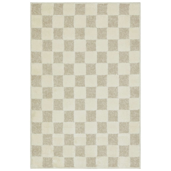 Mainstays Plush Block Check Ivory Indoor Accent Rug, 30" x 46"