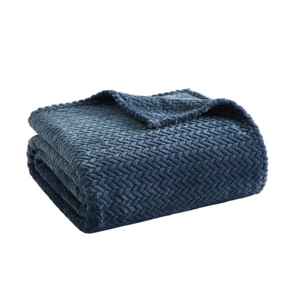 Mainstays Plush Textured Blanket, Indigo, Full/Queen 90" x 90"