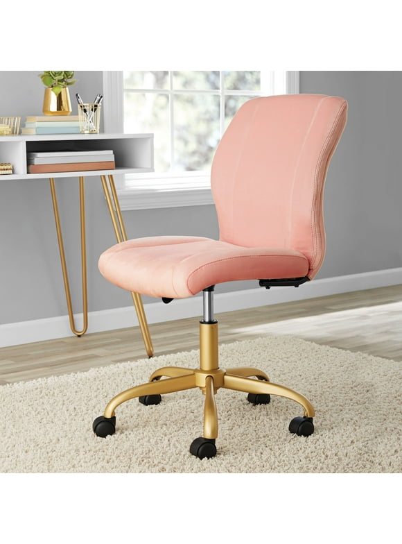 Mainstays Plush Velvet Office Chair, Pearl Blush