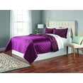 thumbnail image 1 of Mainstays Poly Velvet Plush Scallop Stitched 3 Piece King Quilt Set, Metro Burgundy/Purple Sand, 1 of 4