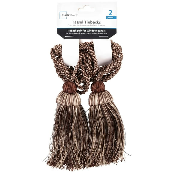 Mainstays Polyester Rope Tassel Curtain Tieback Set, Chocolate, Set of 2
