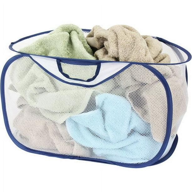 Mainstays Pop Open Laundry Hamper, White/Blue, Set Of 2