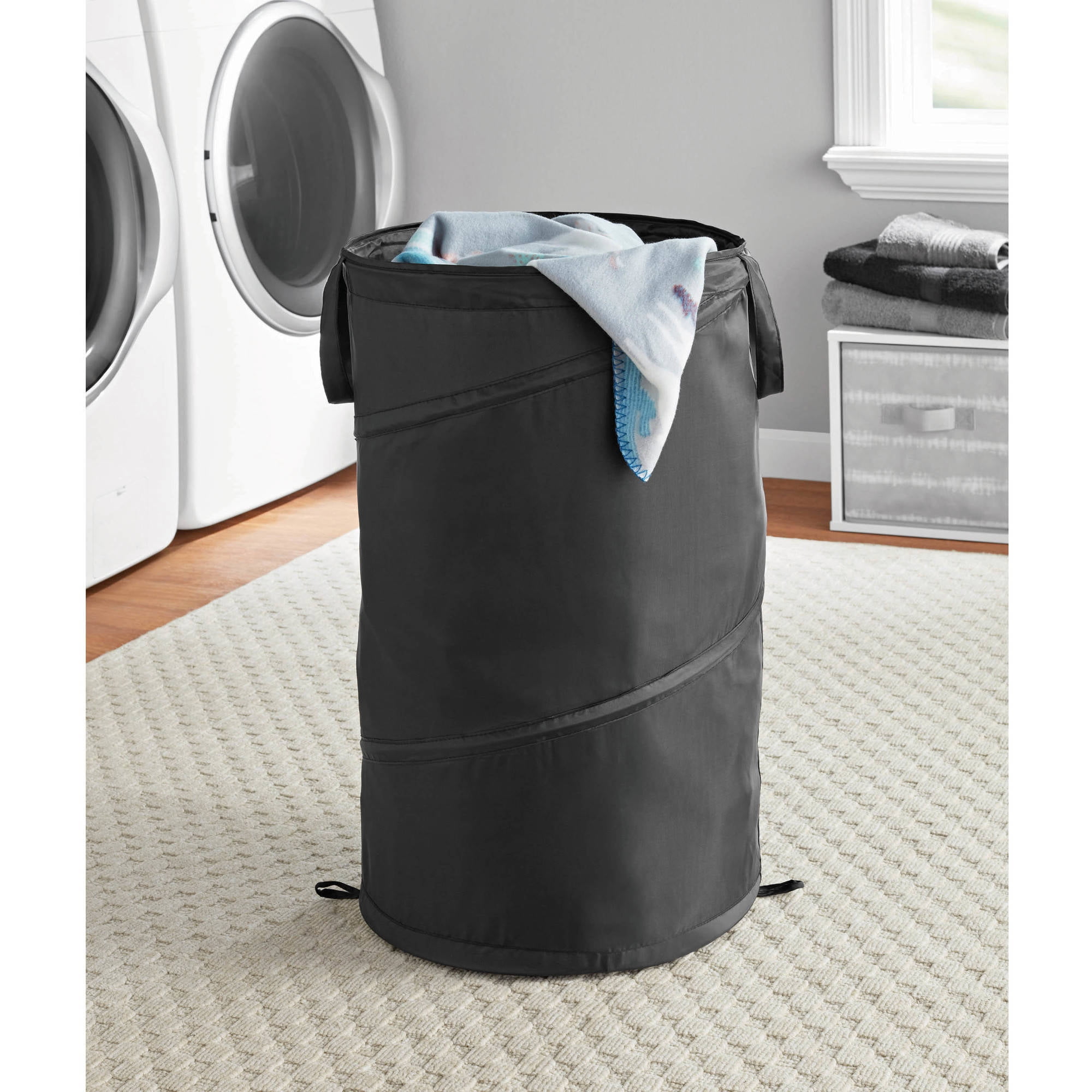 Mainstays Popup Spiral Polyester Laundry Hamper, Black