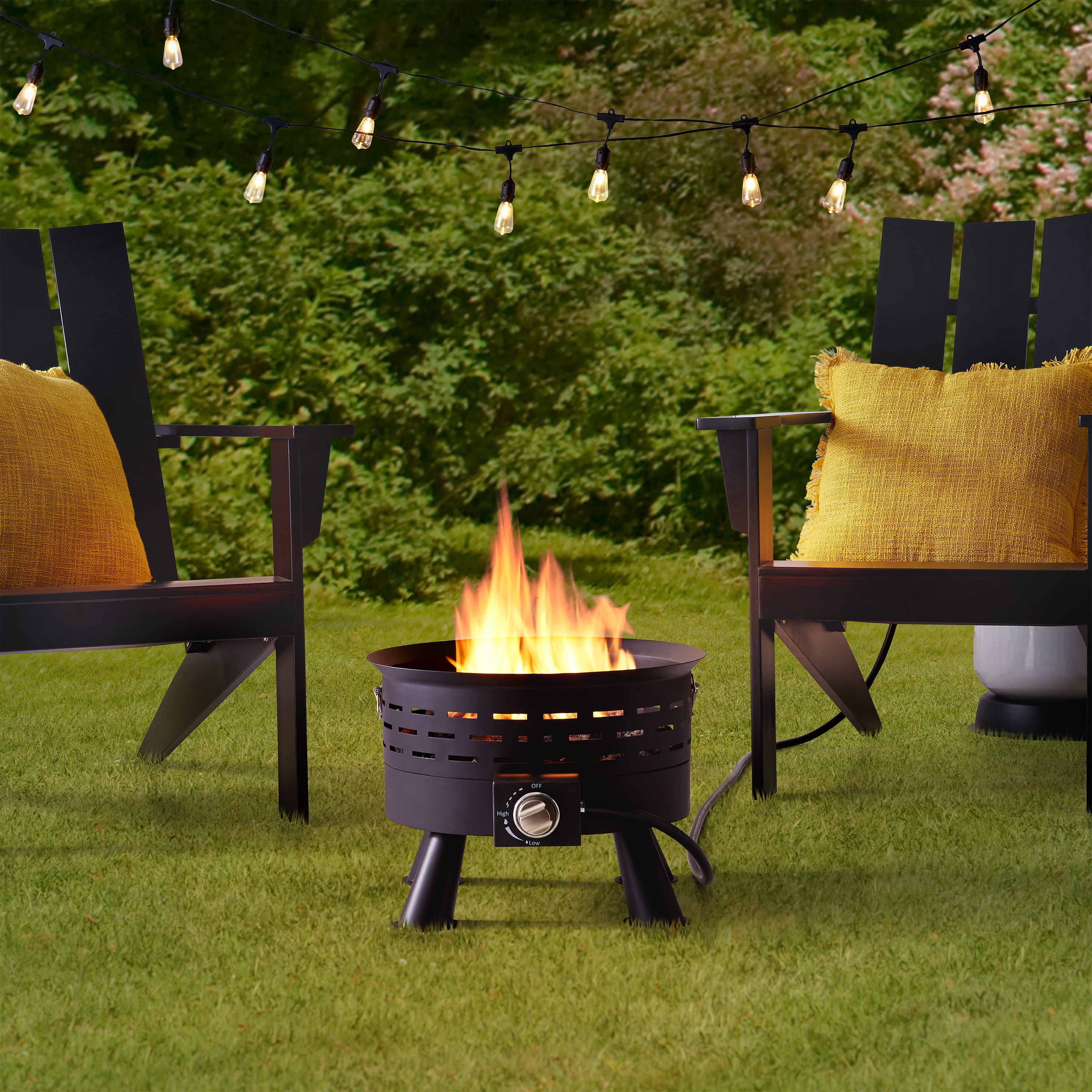 Mainstays Portable Propane Gas 50,000 BTU Fire Pit, Black, Steel Frame