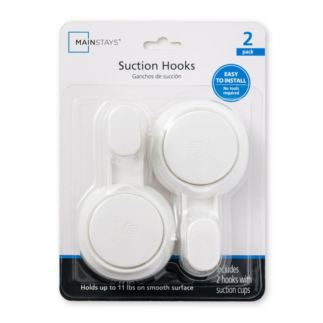 Mainstays Powerful Removable and Reusable Vacuum Suction Cup Hooks-2PK, White
