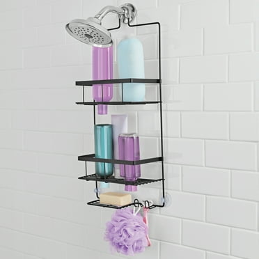 Mainstays Premium Hanging Shower Caddy with 2 Shelves and Soap Tray, Matte Black