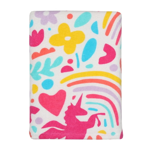 Mainstays Printed Beach Towel, 28x60, Pink Unicorn