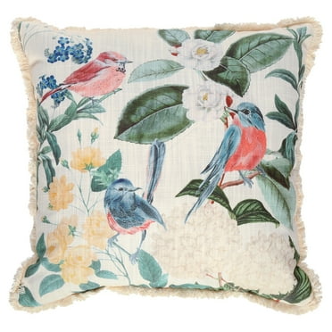 Mainstays Printed Bird 18” x 18” Decorative Pillow, Multi-Color, Polyester, Embroidered Details