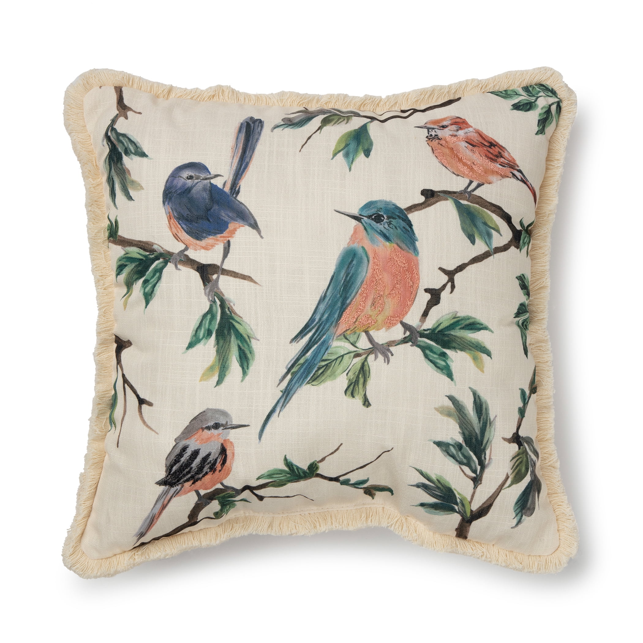 Set of 2 Throw Pillow Covers Lisette Meadow Bird Print Throw