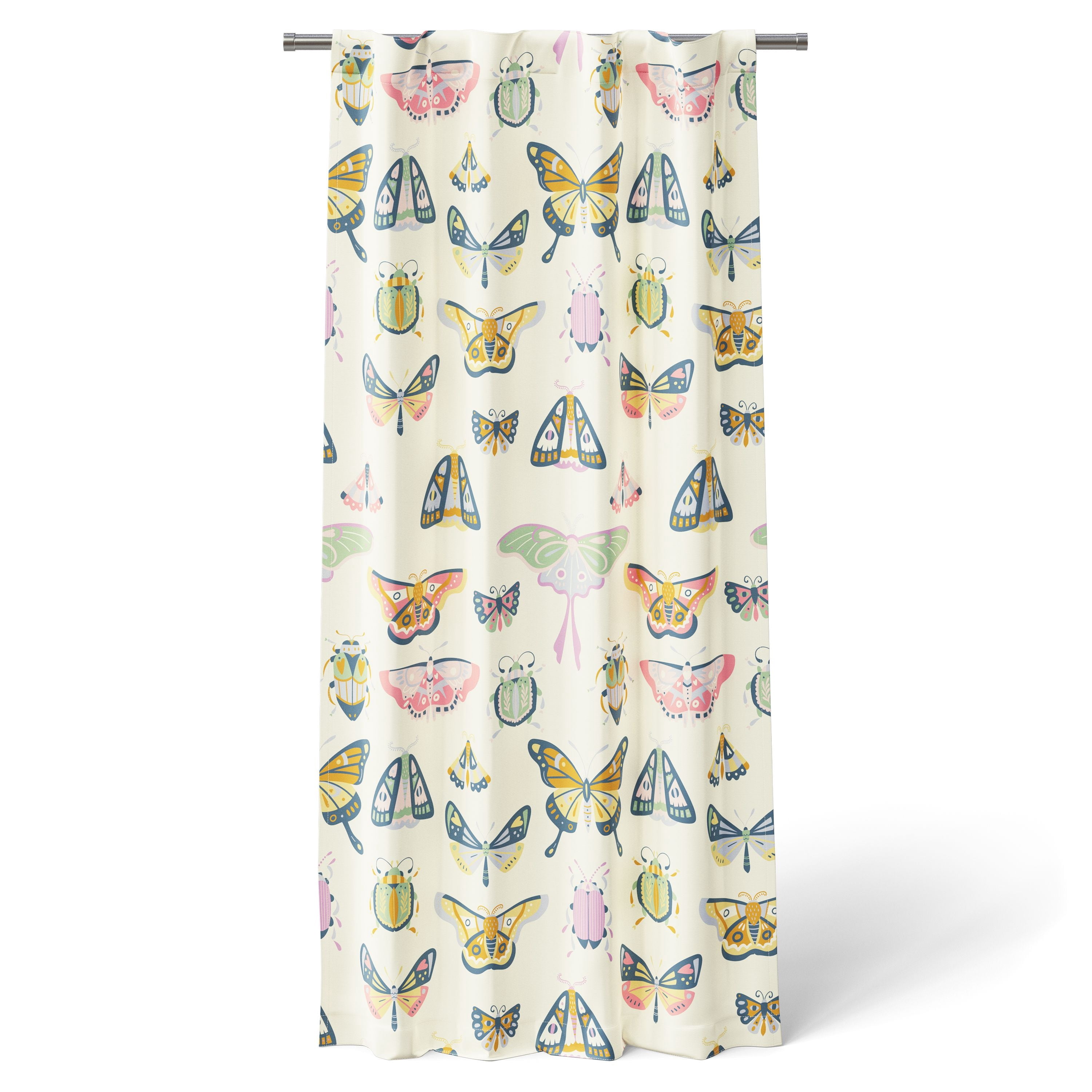 Mainstays Kids Multicolor Butterfly Printed Blackout Rod Pocket with Back Tabs Single Curtain Panel, Set of 1, 38" W x 63" L