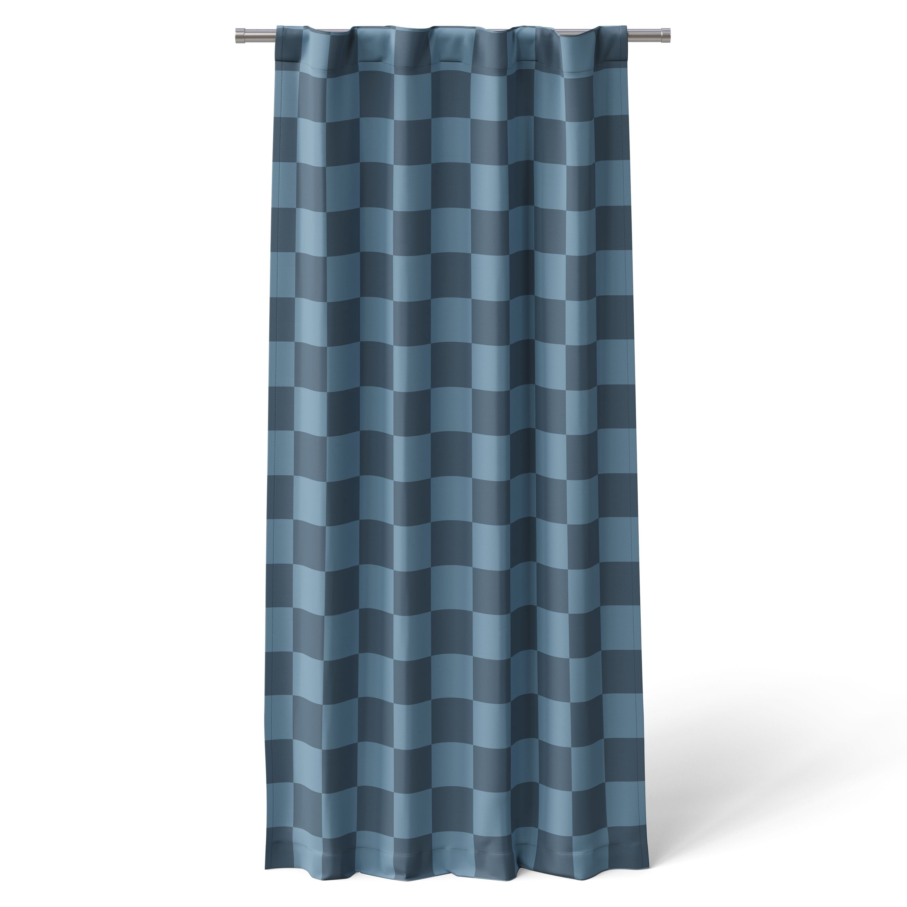 Mainstays Kids Navy Blue Check Printed Blackout Rod Pocket with Back Tabs Single Curtain Panel, Set of 1, 38" W x 63" L