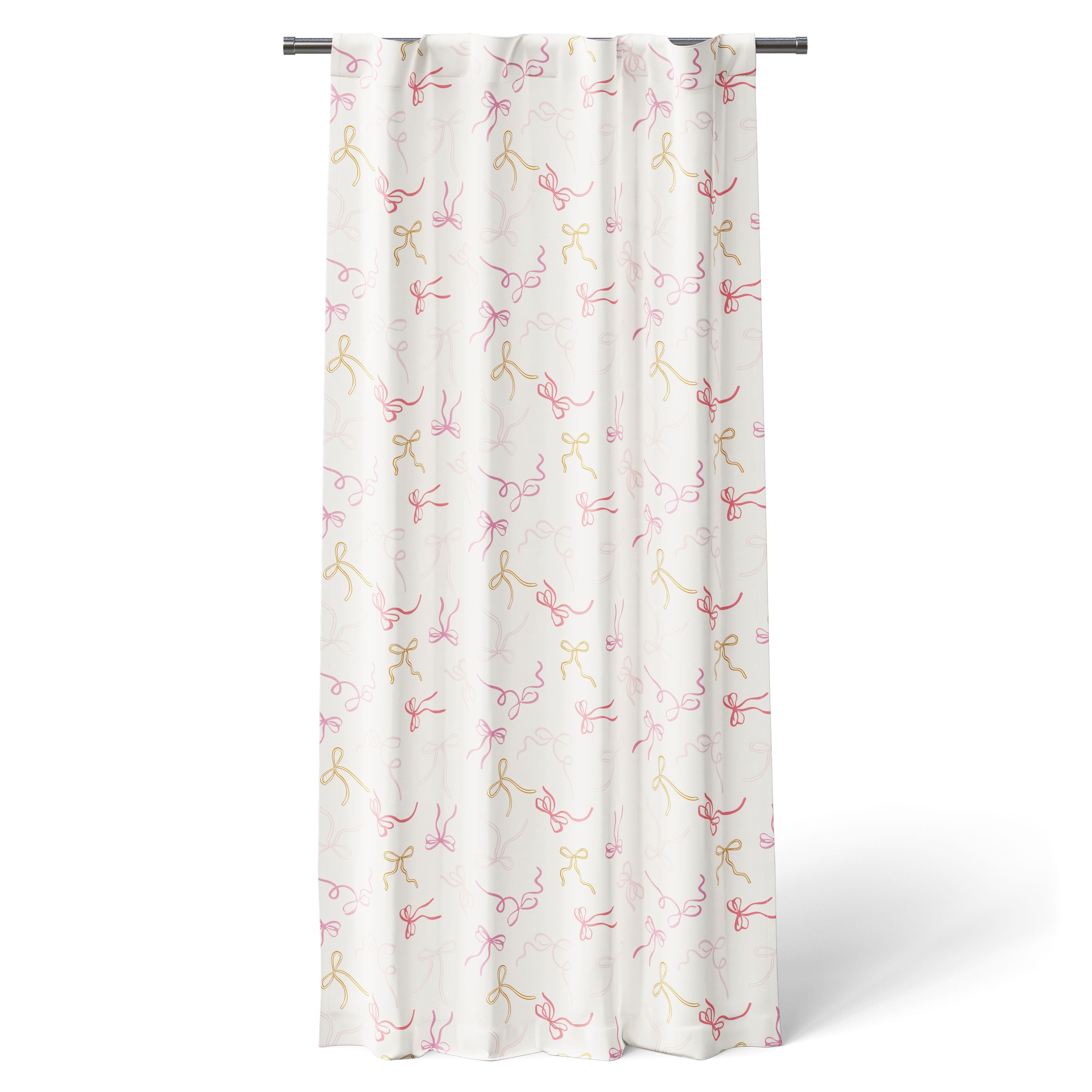 Mainstays Kids Pink and Yellow Ribbon Printed Blackout Rod Pocket with Back Tabs Single Curtain Panel, Set of 1, 38" W x 63" L