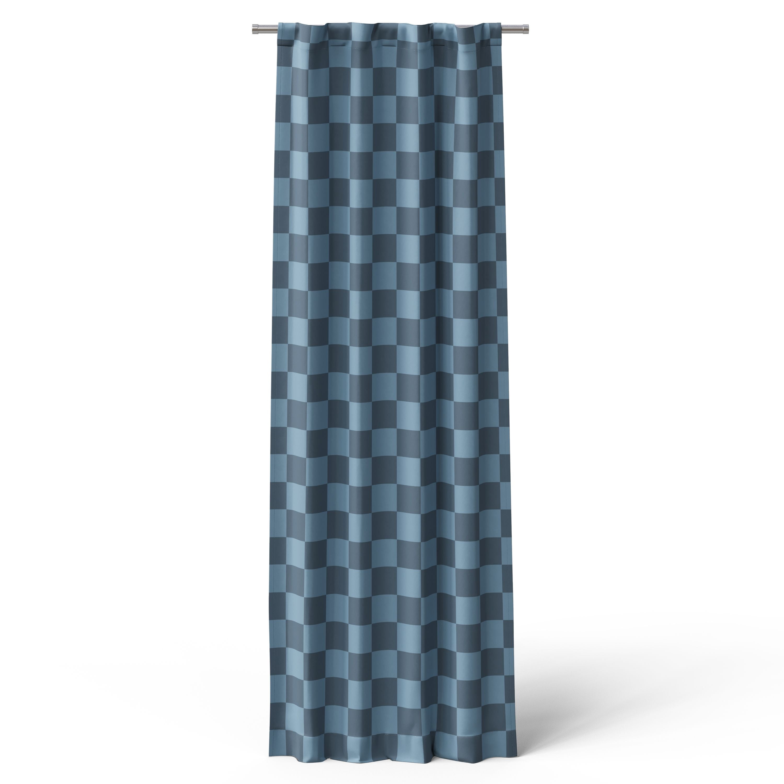 Mainstays Kids Navy Blue Check Printed Blackout Rod Pocket with Back Tabs Single Curtain Panel, Set of 1, 38" W x 84" L