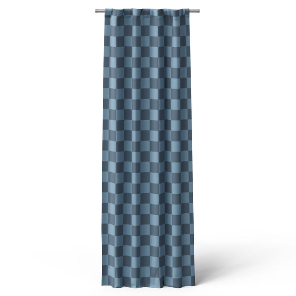 Mainstays Kids Navy Blue Check Printed Blackout Rod Pocket with Back Tabs Single Curtain Panel, Set of 1, 38" W x 84" L