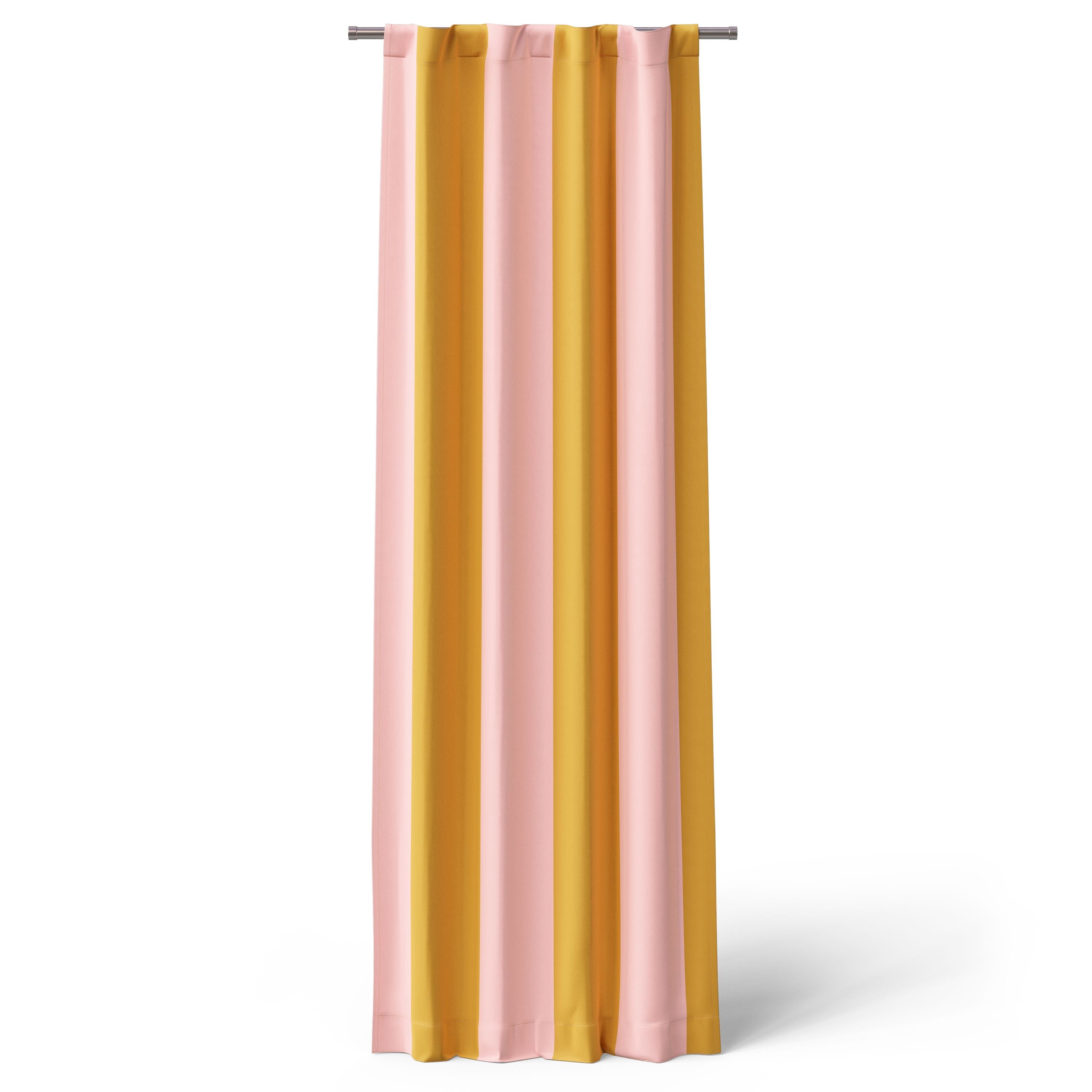 Mainstays Kids Pink and Gold Yellow Cabana Stripe Printed Blackout Rod Pocket with Back Tabs Single Curtain Panel, Set of 1, 38" W x 84" L