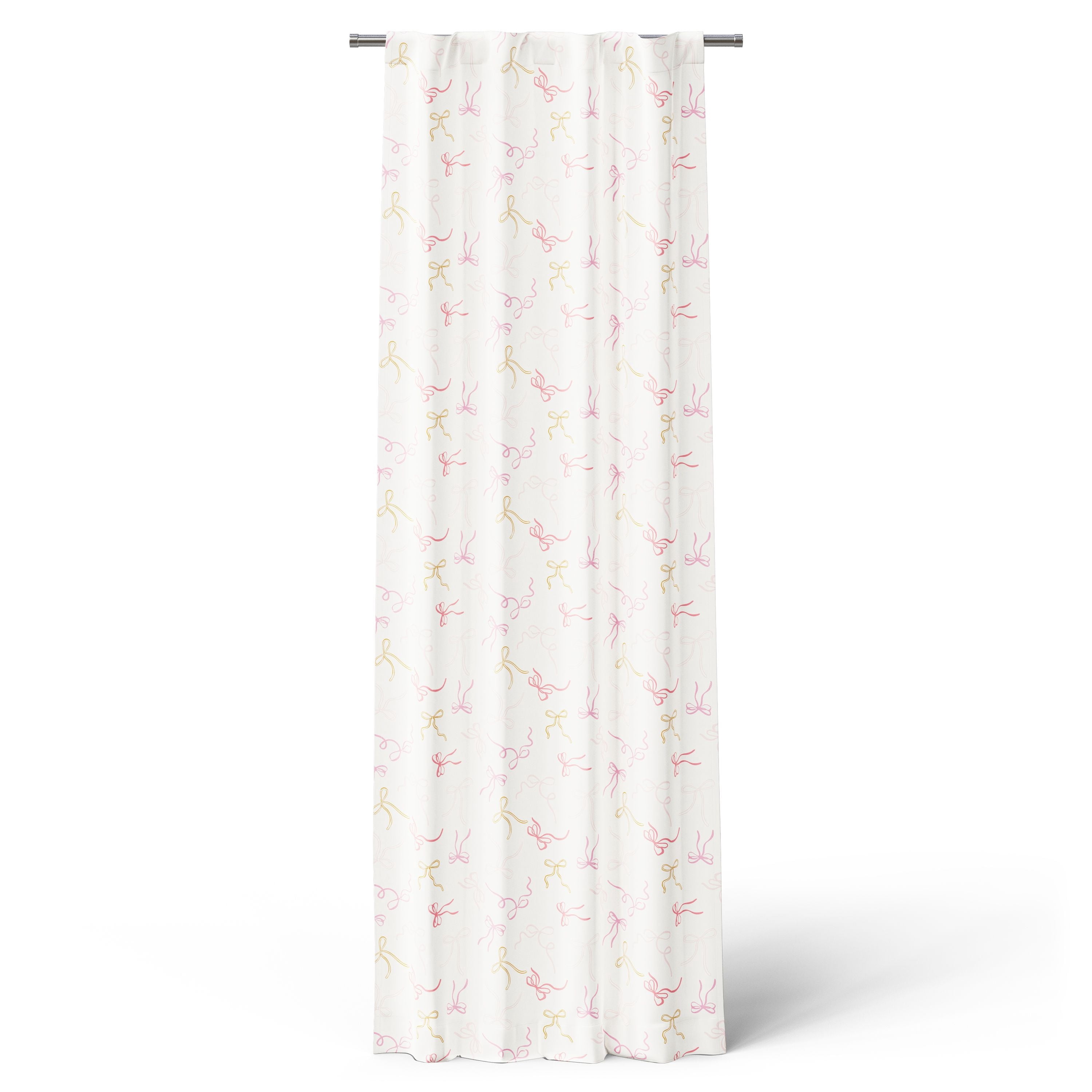 Mainstays Kids Pink and Yellow Ribbon Printed Blackout Rod Pocket with Back Tabs Single Curtain Panel, Set of 1, 38" W x 84" L