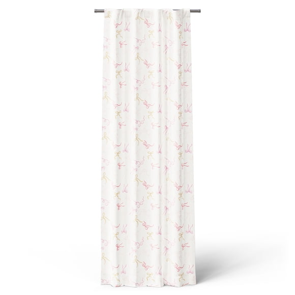 Mainstays Kids Pink and Yellow Ribbon Printed Blackout Rod Pocket with Back Tabs Single Curtain Panel, Set of 1, 38" W x 84" L