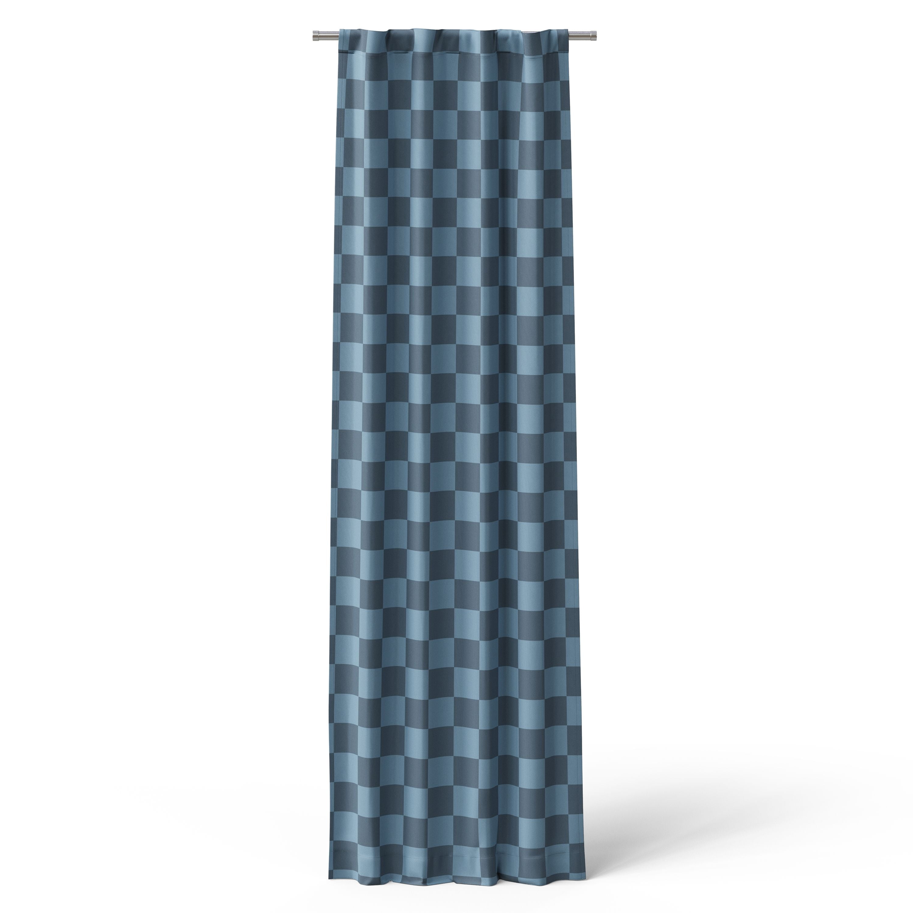 Mainstays Kids Checker Print 100% Blackout Curtain Panel, Navy Blue, 38 x 95 in