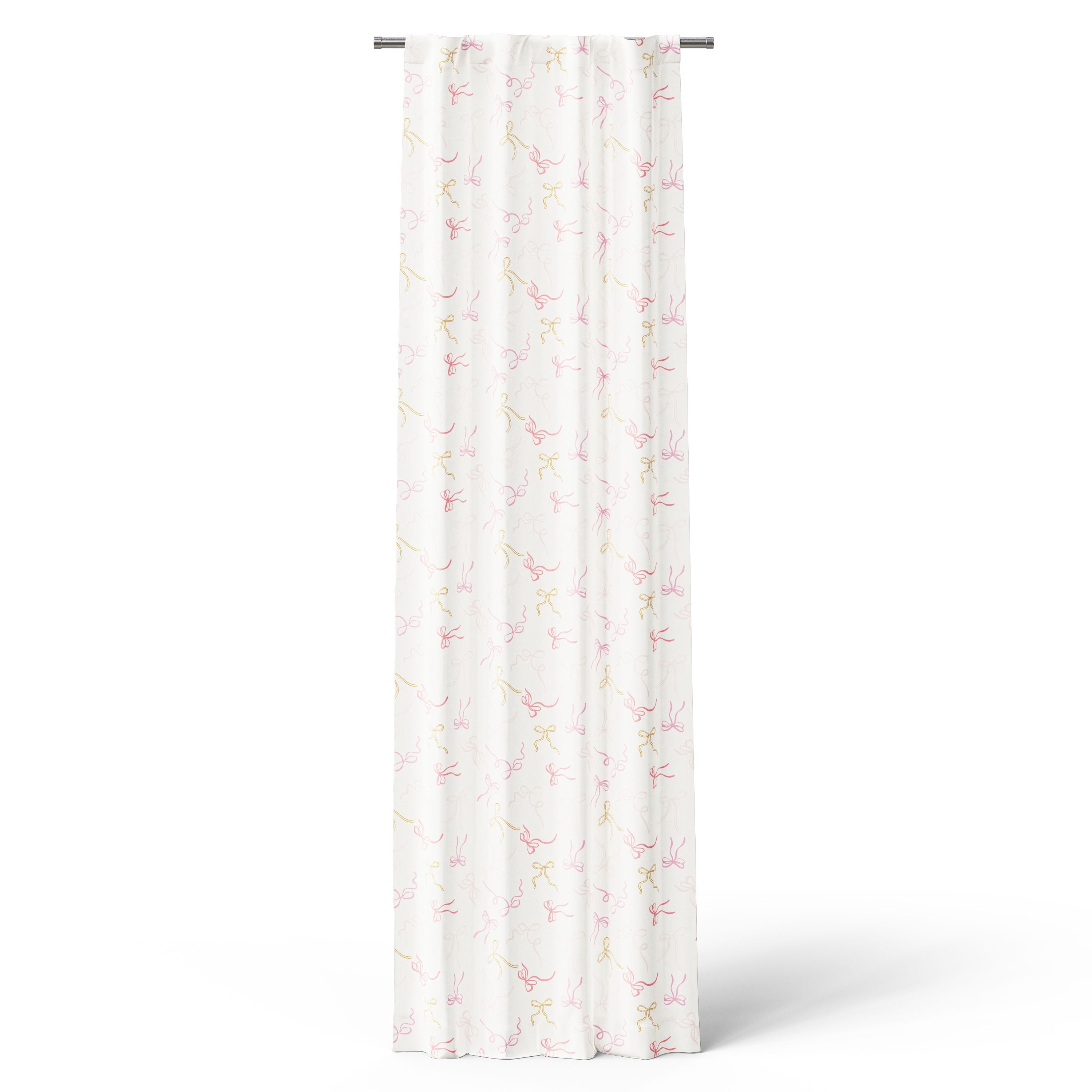 Mainstays Kids Pink and Yellow Ribbon Printed Blackout Rod Pocket with Back Tabs Single Curtain Panel, Set of 1, 38" W x 95" L