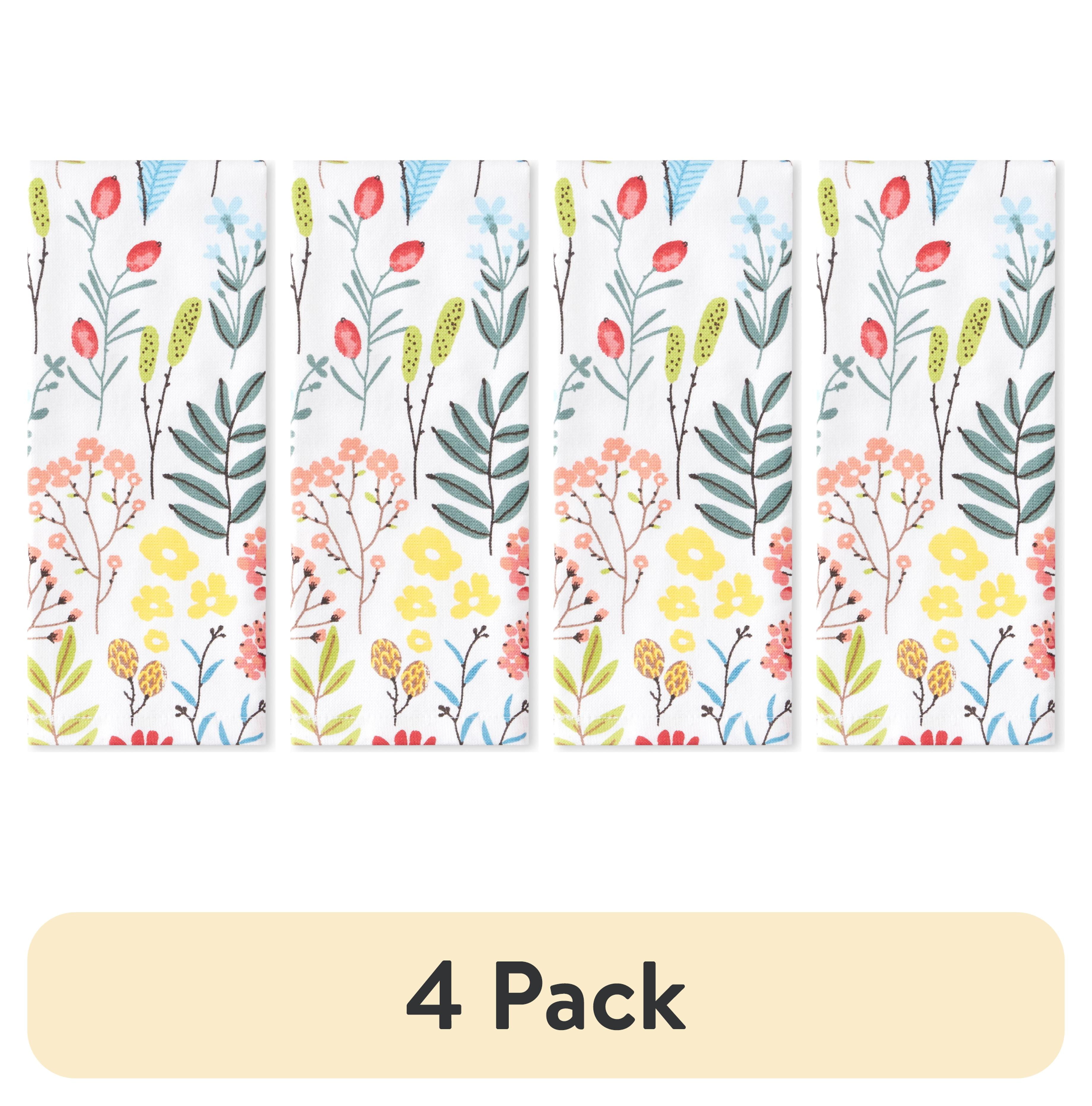 (4 pack) Mainstays Printed Cotton Kitchen Towel, 15"W x 25"L, Meadow Floral, 1 Piece - Walmart.com