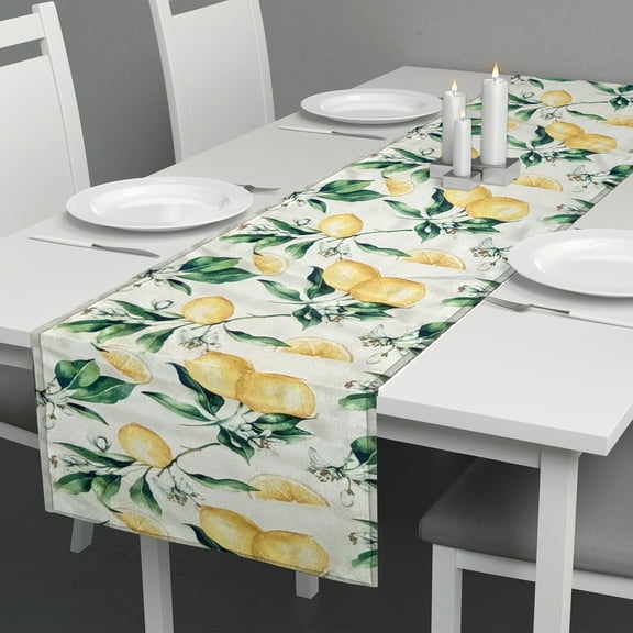 Mainstays Printed Lemons and Blue White Stripe Reversible Table Runner, 14" x 72"