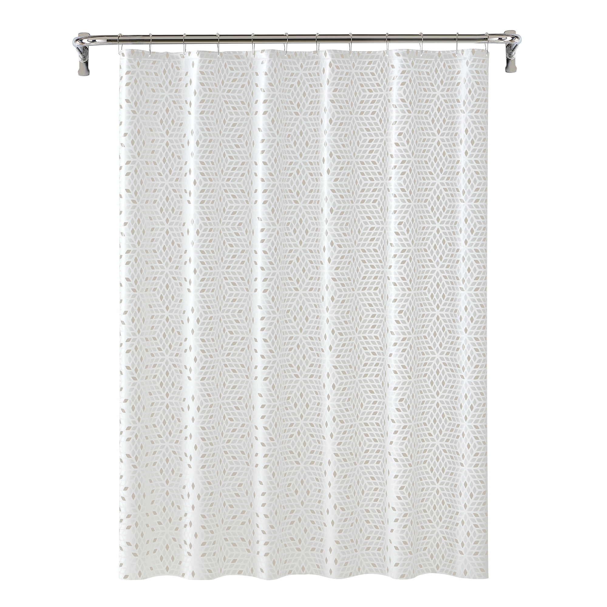 Mainstays Printed PEVA Shower Liner Set, 12 Metal Hooks 70"x72" - Beige Mosaic Diamond