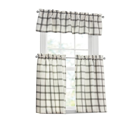 Mainstays Printed Tiers and Valance Set, 3-Piece, Black, 56" W x 36" L, Indoor Curtain, Adult