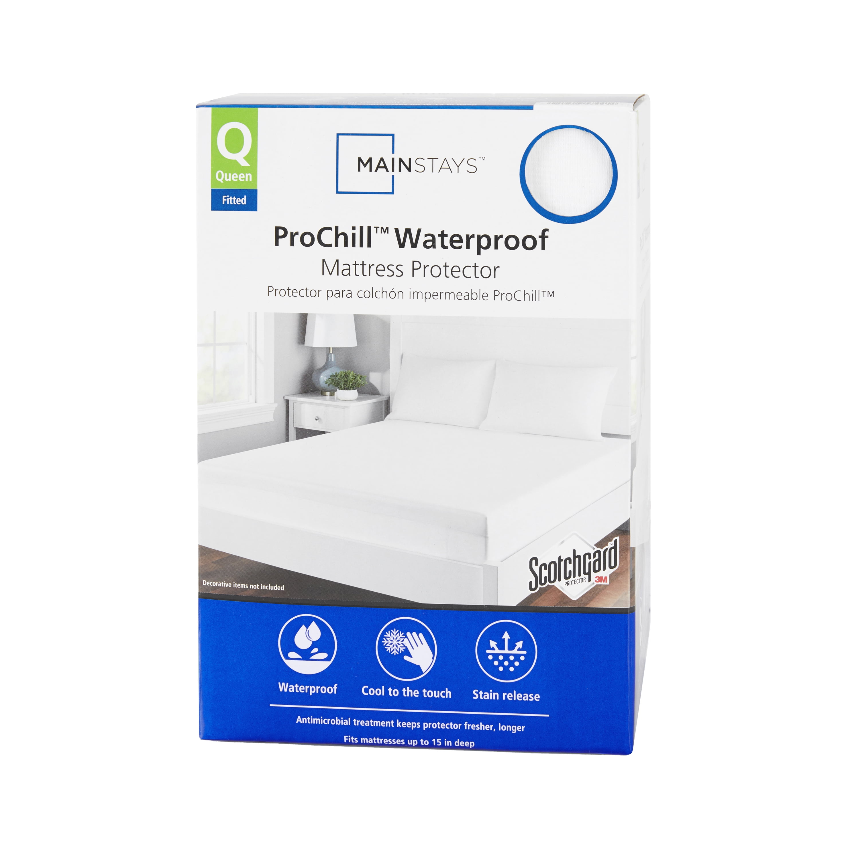 Mainstays ProChill Waterproof Cooling Fitted Mattress Protector, Full 