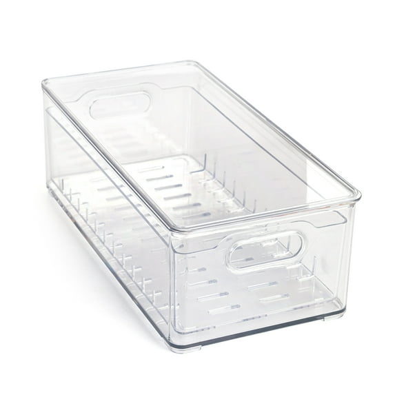 Mainstays Plastic Pull-Out Colander Bin with Removable Drainage Tray, Large, Clear, Ideal Use for Storage and Transport