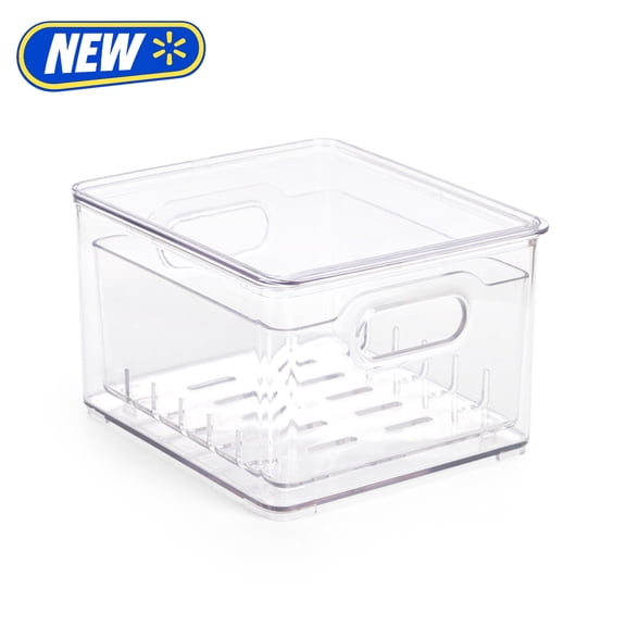 Mainstays Plastic Pull-Out Colander Bin with Removable Drainage Tray, Small, Clear, A Practical Choice for Storage and Transport