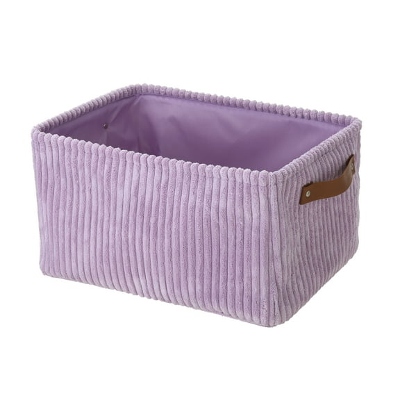 Mainstays Purple Corduroy Decorative Storage Basket with Leather Handles