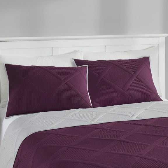 Mainstays Diamond Pinsonic Quilted Pillow Sham, Purple, King, 2 Pack, All Ages