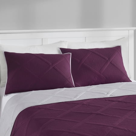 Mainstays Diamond Pinsonic Quilted Pillow Sham, Purple, Standard/Queen, 2 Pack, All Ages