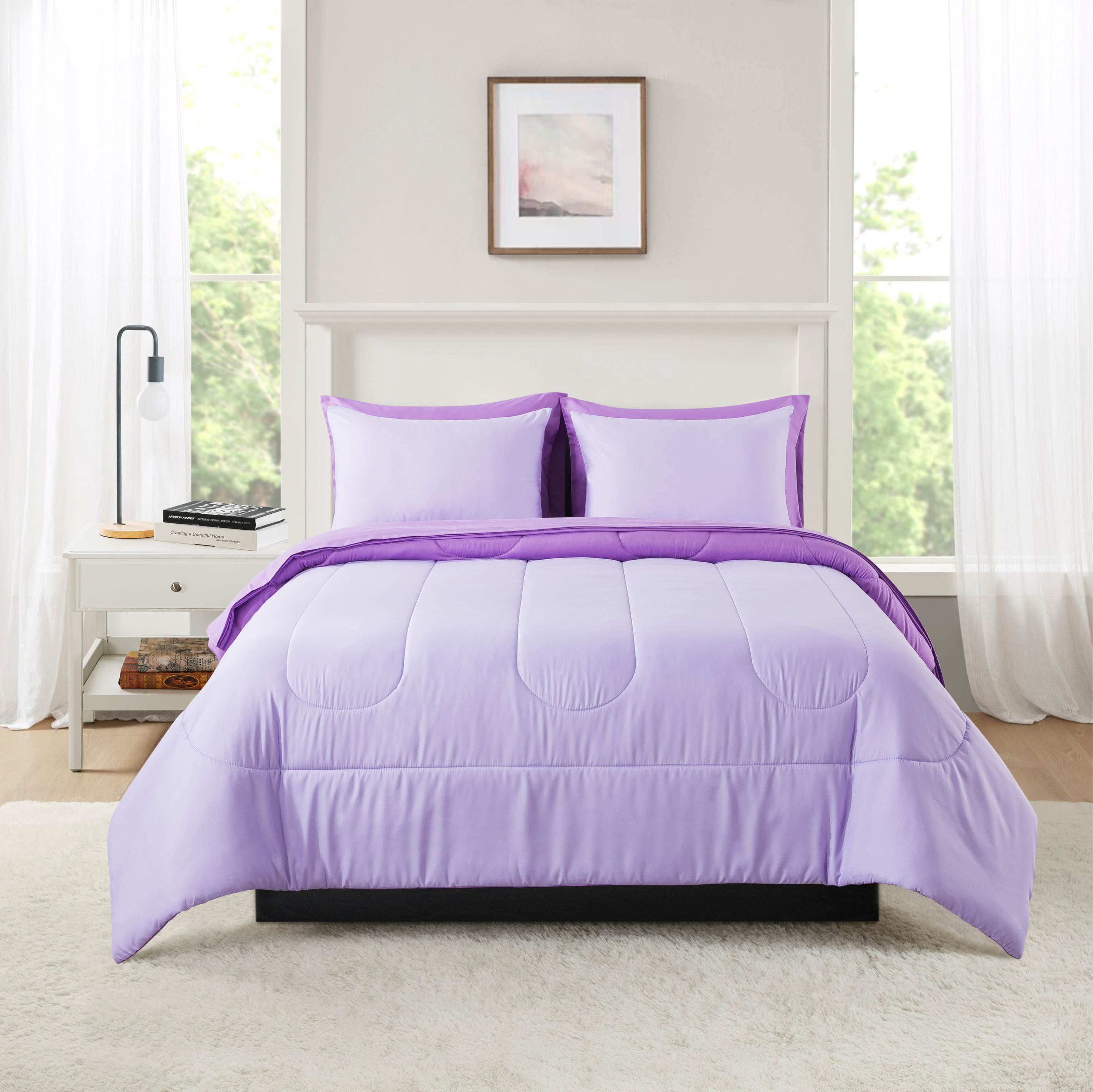 Mainstays Purple Reversible 7-Piece Bed in a Bag Comforter Set with Sheets, Queen - image 1 of 10