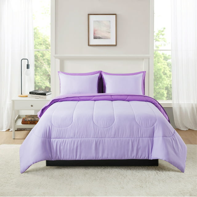 Mainstays Purple Reversible 7-Piece Bed in a Bag Comforter Set with Sheets, Queen