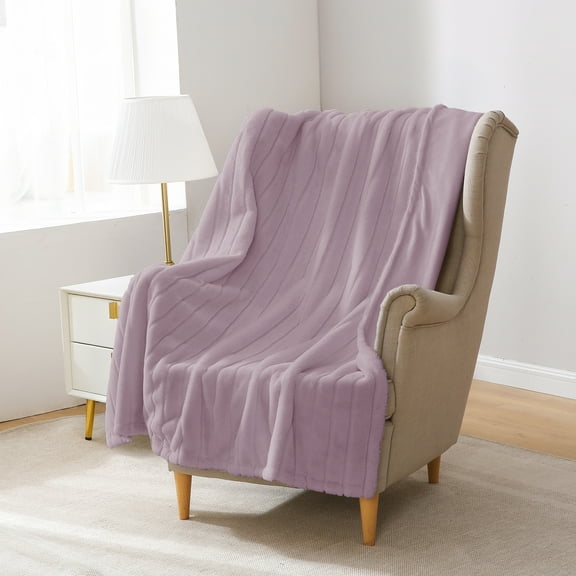 Mainstays Purple Stripe Faux Fur Throw, 50" x 60", Adult/Teen