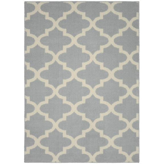 Mainstays Quatrefoil Silver/Ivory Indoor Area Rug, 45" x 66"
