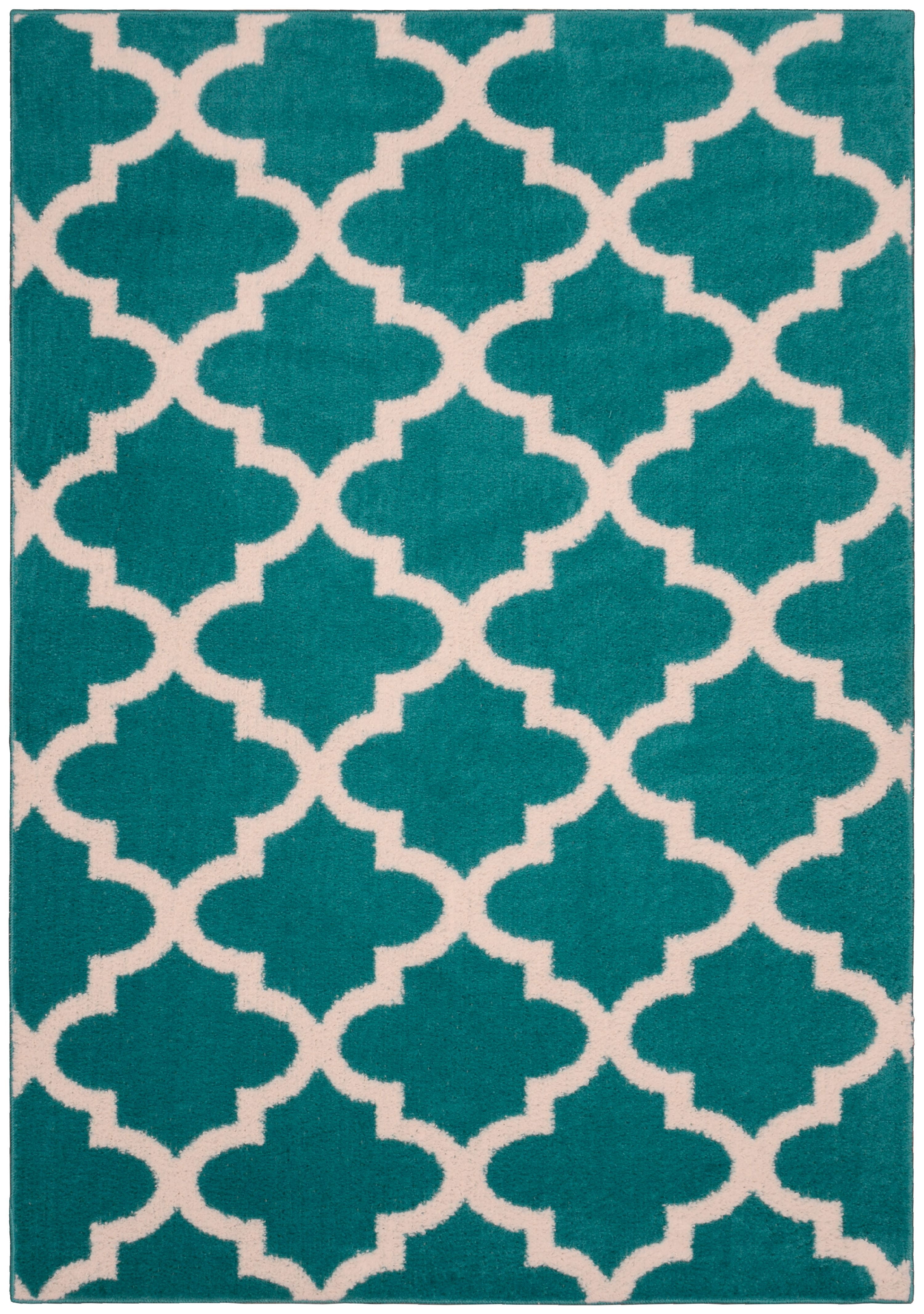 Mainstays Quatrefoil Polypropylene Teal/Ivory Indoor Area Rug, 45" x 66"