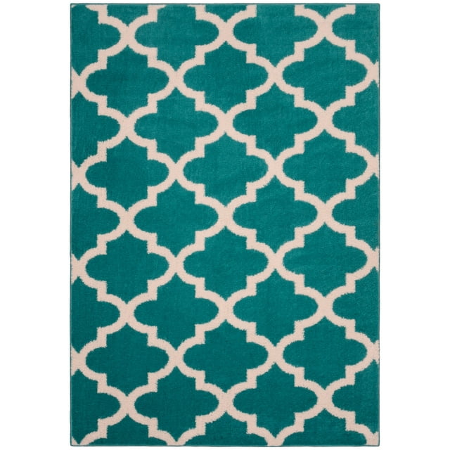 Mainstays Quatrefoil Teal/Ivory 45"x66" Geometric Indoor Area Rug