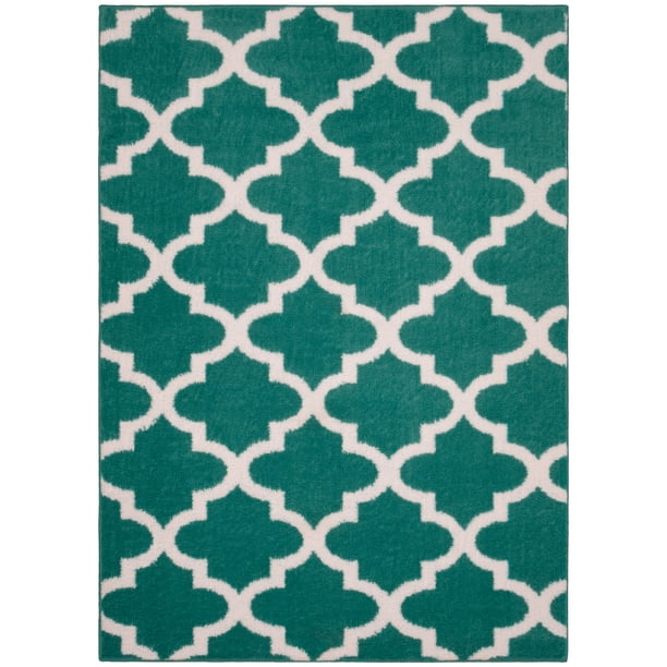 Mainstays Quatrefoil Teal/White 5'x7' Geometric Indoor Area Rug