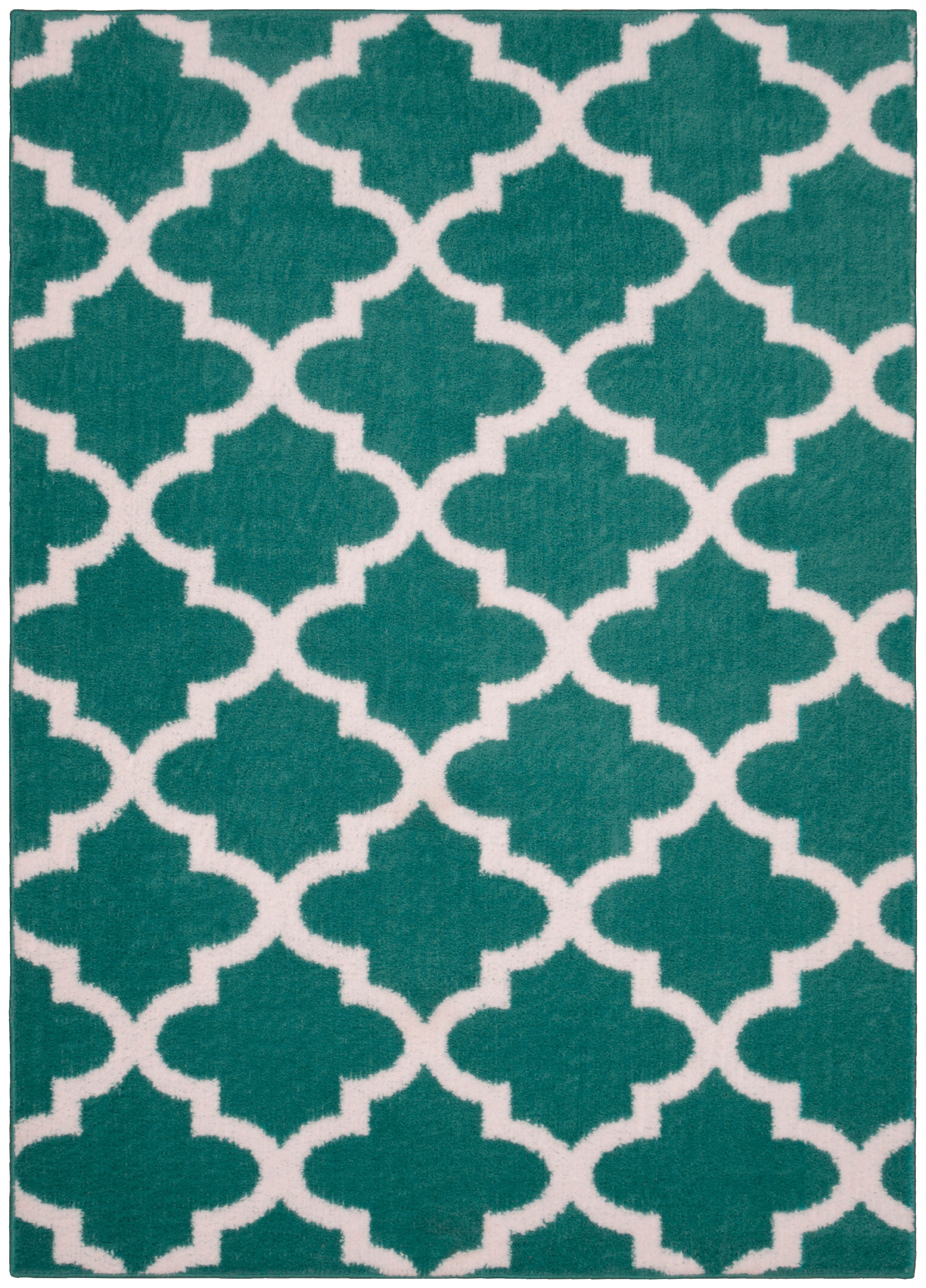 Mainstays Quatrefoil Teal/White Indoor Area Rug, 7'6" x 9'6"