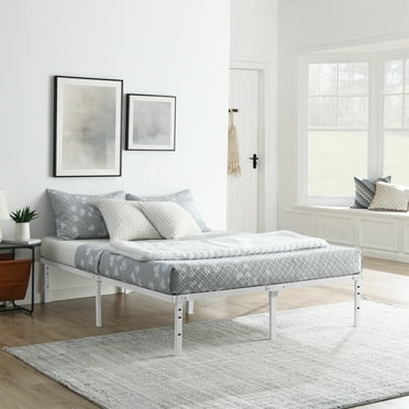 Mainstays Queen 14" Heavy Duty Steel Slat Platform Bed Frame with Storage Space Under Frame, No Box Spring Required, White