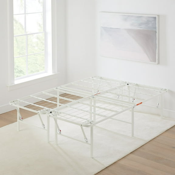 Mainstays Queen 14" White High Profile Foldable Steel Platform Bed Frame with Storage Space Under Frame