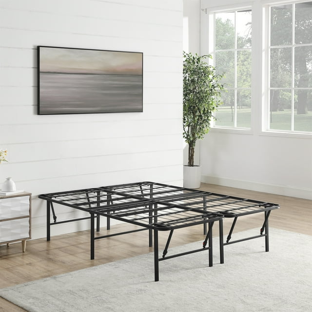 Mainstays Queen 18" High Profile Foldable Steel Platform Bed Frame with Storage Space Under Frame, No Box Spring Required, Black