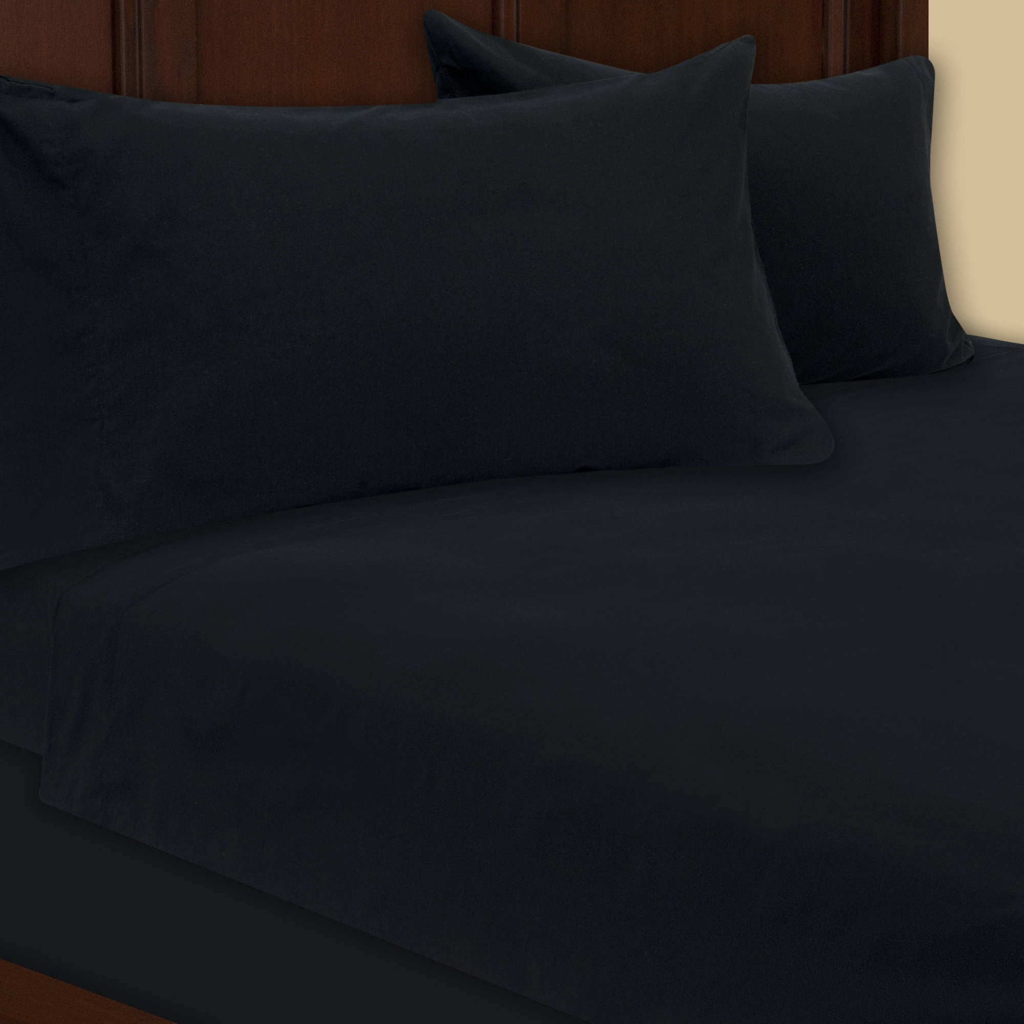Mainstays Queen 200 Thread Count Flat Rich Black Bed Sheet Set, 1 Each ...